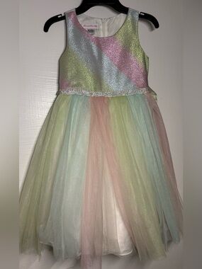 Bonnie Jean Glitter Pastel Rainbow Tulle Dress